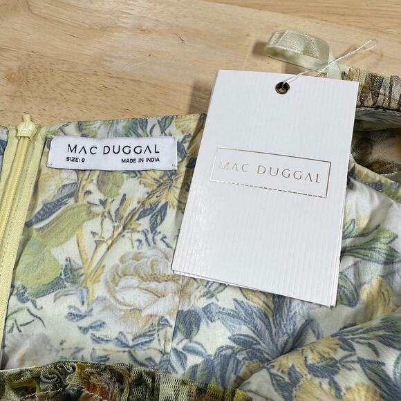 Mac Duggal NWT Multicolor Short Sleeve Micro Ruffle Tea Length Dress Size 6 - Picture 4 of 10